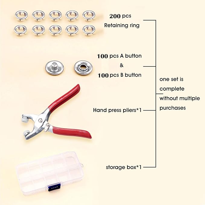 GTAAOY 100 Sets Metal Snaps Buttons with Fastener Pliers Press Tool Kit Perfect for DIY Crafts Clothes Hats and Sewing, Snap Button Fasteners Kit for Clothing Sewing (9.5mm / 400 PCS)