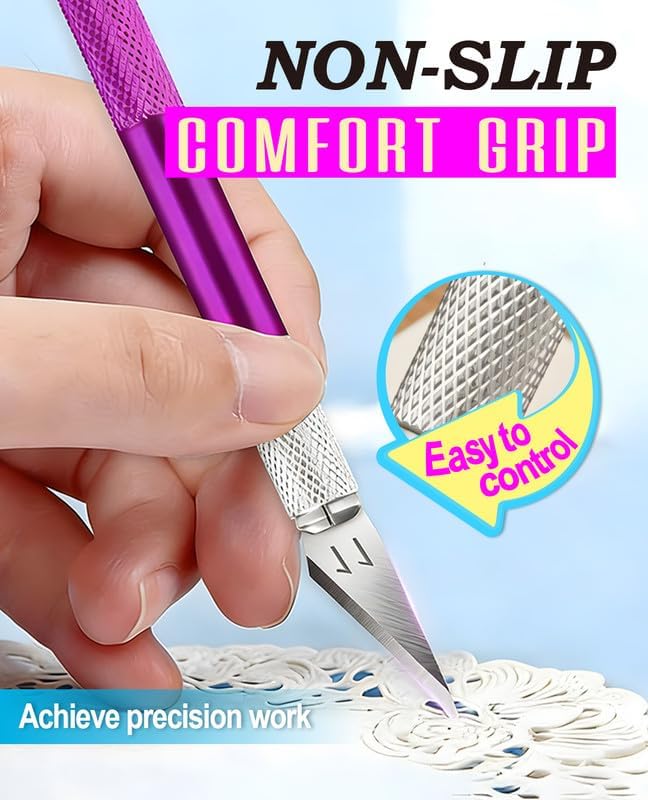 DIYSELF Exacto Knife Set, Hobby Knife Kit with 20PCS #11 Blades, Precision Knives, Aluminum Handle, 6-Inch Steel Ruler, Craft Knife Set for Crafting, DIY, Art, Model Making(Purple)