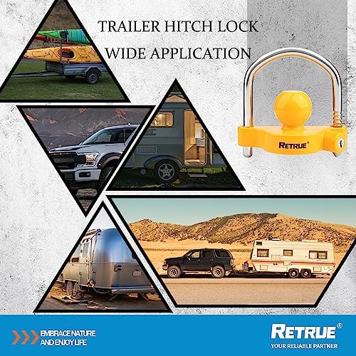 RETRUE Universal Trailer Coupler Lock, 2PC Key Alike Hitch Ball Lock,Yellow