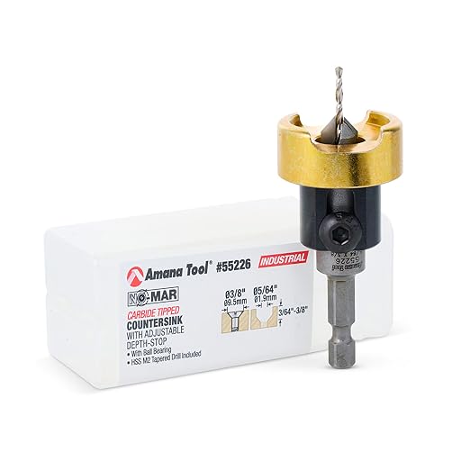 Amana Tool 82 Degree Countersink with Drill Bit Depth Stop and No-Thrust Ball Bearing, 55226, 3/8 D x 5/64 Drill D 1/4 Inch Quick Release Hex Shank