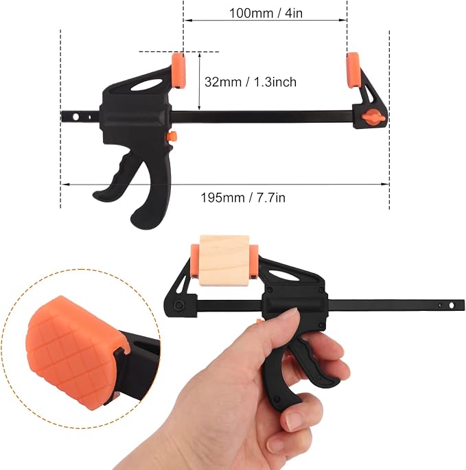 18 PCS 4 Inch Bar Clamps for Woodworking, Orange E-Z Hold Woodworking Bar Clamps Set, One-Handed Quick F Clamps, F Clamps Set for Carpenters & Woodworkers Tools