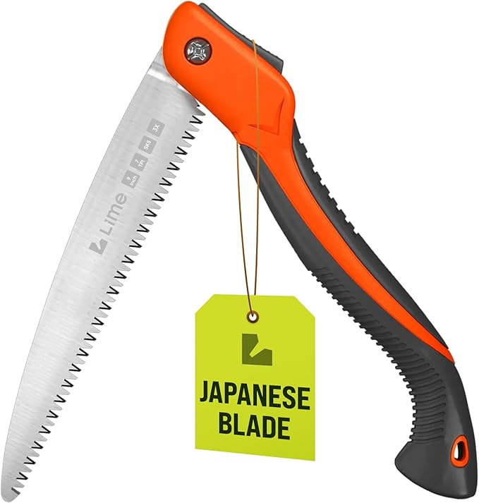 9-Inch Folding Camping Saw - Heavy Duty Pruning Saw with Triple-Cut SK5 Blade, 7 TPI Razor Teeth for Tree Trimming, Wood Cutting, Camping, Bushcraft, and Gardening Work