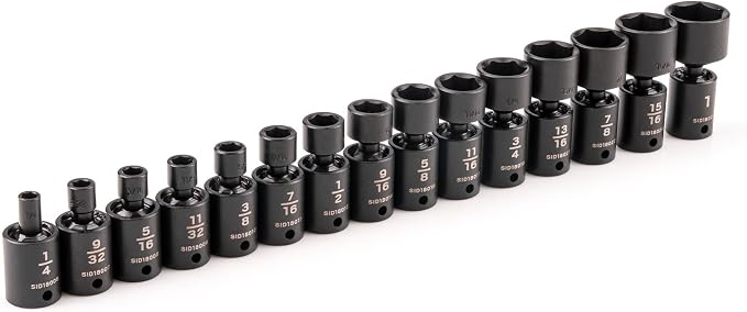 TEKTON 3/8 Inch Drive Universal Joint Impact Socket Set | SID97001 | 15-Piece, (1/4 - 1 in.), Shallow, 6-Point