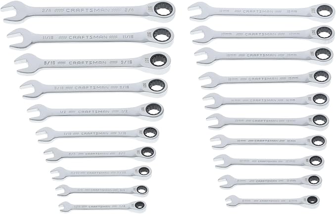 CRAFTSMAN Ratchet Wrenches Set, 20 Pc, 90 Tooth SAE/Metric Ratcheting Wrench Set with Case, 4 Degree Arc Swing (CMMT87220)