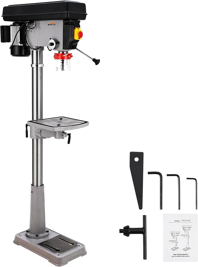 Garvee 15 in Floor Drill Press, 7.5 Amp 120V Pure Copper Motor, 288-3084 RPM Variable Speed Cast Iron Bench Drill Press, 0-45° Tilting Worktable, Tabletop Drilling Machine for Wood Metal
