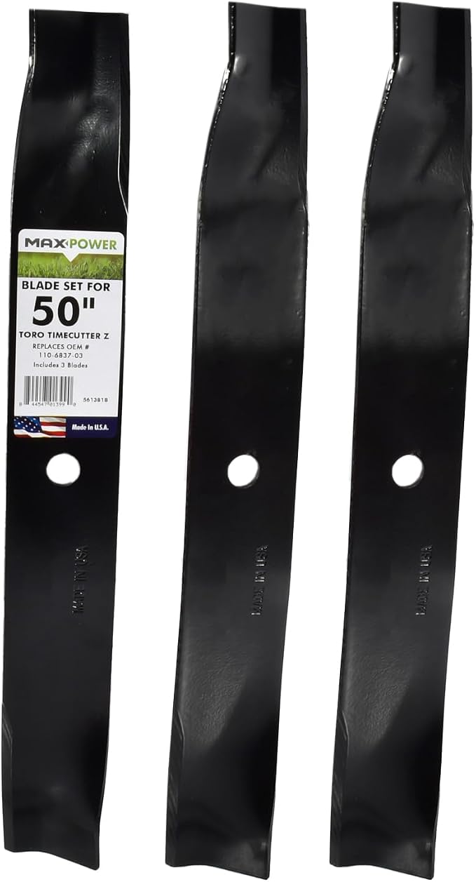 Maxpower 561381B 3 High Lift Blade Set for 50'' Cut Toro Time Cutter Z Mowers Replaces OEM no. 110-6837-03, 112-9759-03, & 115-5059-03