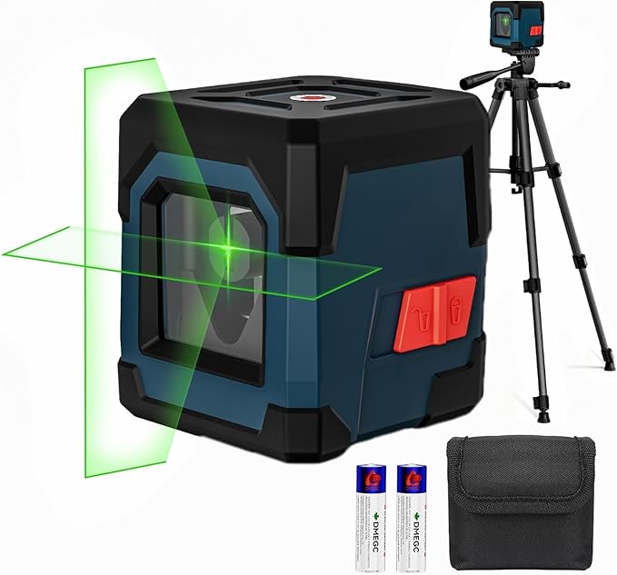 Laser Level, RockSeed Cross Line Laser with Self-Leveling, Vertical and Horizontal Line, Rotatable 360 Degree, Carrying Pouch, Battery Included (Green Laser, 2-Line with 47in Tripod)