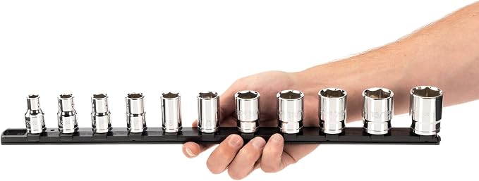 TEKTON 1/2 Inch Drive 6-Point Socket Set, 11-Piece | SHD92101 | (3/8 - 1 in.), Shallow, Socket Rail