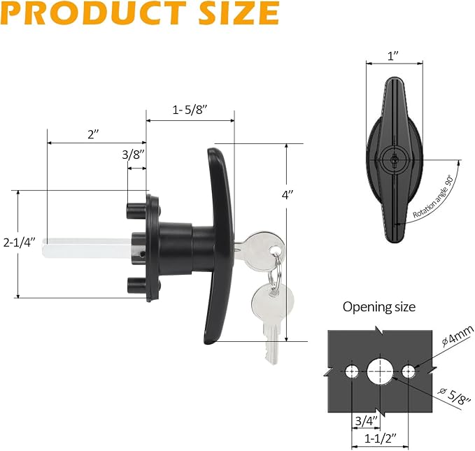 Pickup Truck Cap Topper Camper Shell Locking T-Handle -with 2 Keys for Most Brands of Truck caps, Toppers, Camper Tops Black Powder Coated Finish-Right Side