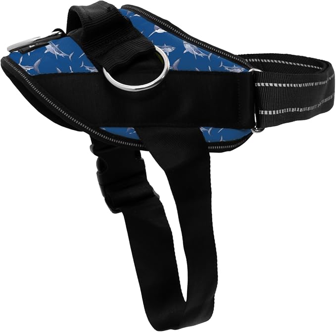 ShawnCo Essential Dog Harness, No-Pull Pet Vest (White Sharks,XL) | 3 Leash Clips, Easy On, No-Choke, Reflective, Adjustable Fit, Padded Comfort, Control Handle, For Small, Medium & Large Dogs