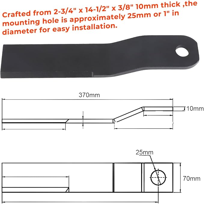MOTOQUEEN Replacement Blades for Wolverine BC-13-72W Brush Cutter, Heavy Duty NM400 Steel Brush Hog Blades for Skid Steer Mowers, 2 Pack, 14-1/2" x 2-3/4" x 3/8", 1" Mounting Hole