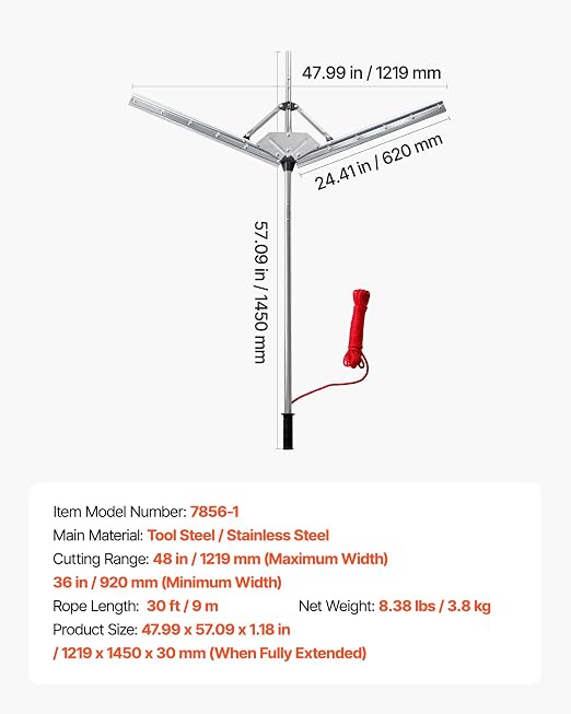 VEVOR Lake Weed Cutter, Pond Aquatic Plant Cutting Tool with 48 in Max. Cut Width, Sharp and Heavy-Duty Steel Blades, Pond Rake with 30 ft Throw Rope, for Cattail, Phragmites, Lilly Pads & Chara