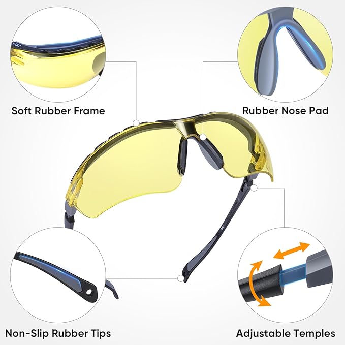 TICONN Anti-Fog Safety Glasses for Men and Women, ANSI Z87.1 Scratch Proof Eye Goggles with Adjustable Arms and UV Protection