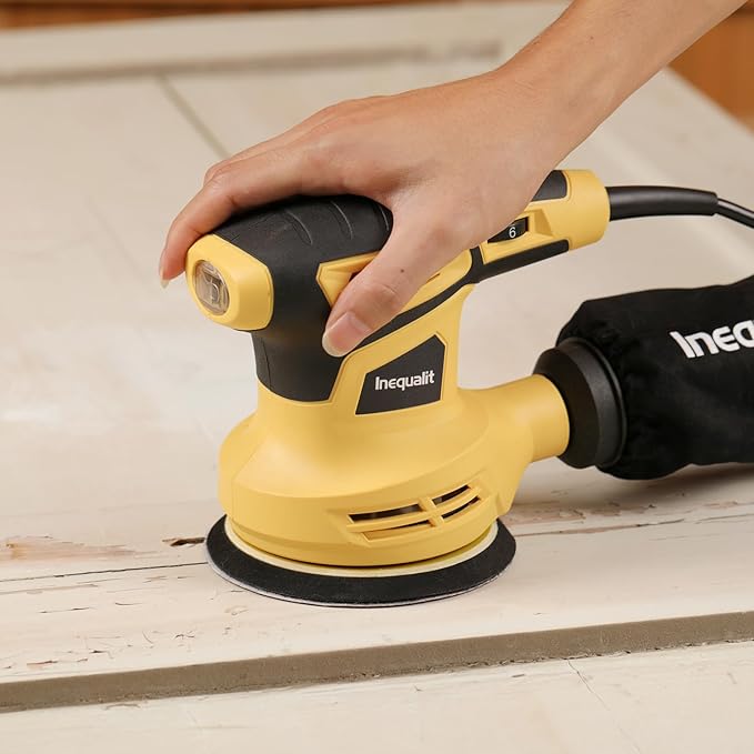 Random Orbital Sander, 2.4Amp 5-Inch Corded Palm Sander, Max 13000 OPM Electric Drywall Sander with 6 Variable Speed, 15Pcs Sandpapers and Dust Bag for Woodworking Sanding Polishing