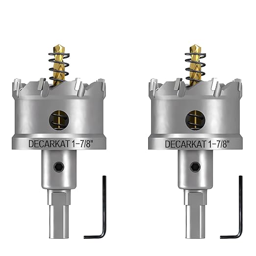 2-Pack 1-7/8" TCT Hole Saws for Hard Metal, Heavy Duty 48mm Tungsten Carbide Tipped Hole Cutters Set with Spring-Loaded Pilot Drill Bits for Stainless Steel, Metal, Iron, and Plastic.