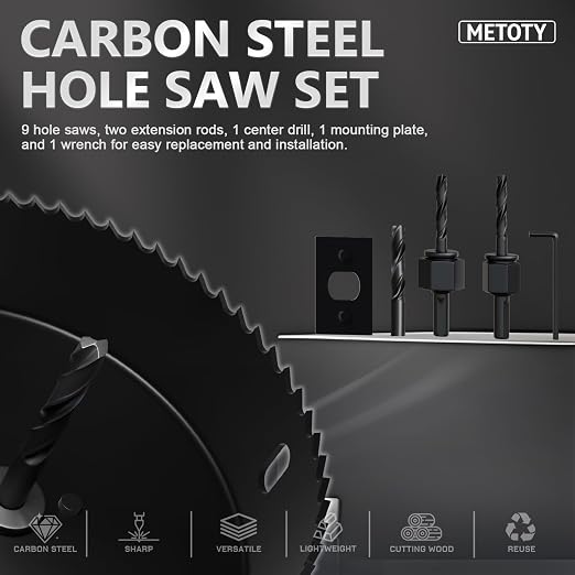 14PCS Hole Saw Kit (3/4" to 3"|19-76mm) with Mandrel & Accessories Cutter for Soft Wood, PVC Board & Home Projects