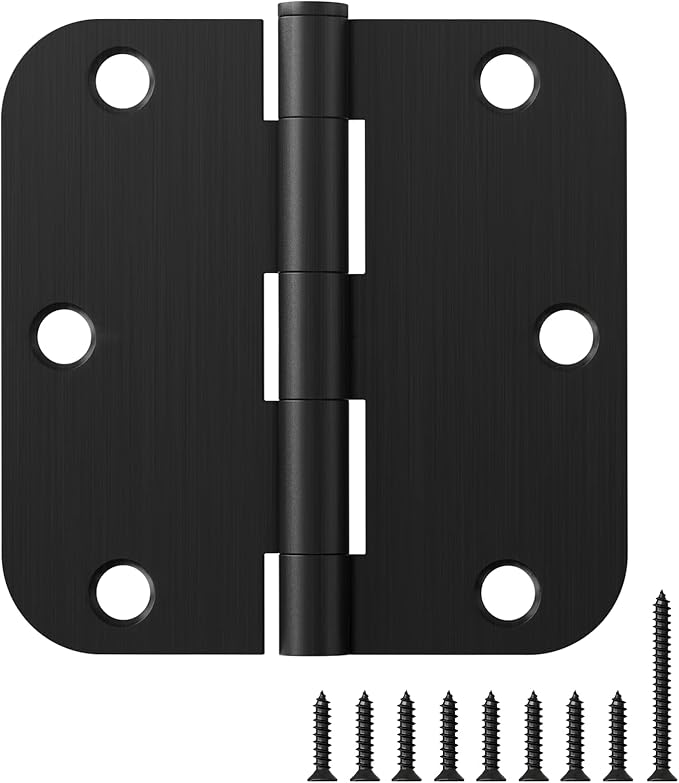 6 Pack Black Oil Rubbed Bronze Door Hinges 3.5" x 3 1/2 Inch Black Brushed Interior Hinge Rounded 5/8" Radius Corner 3 ½"Iron Residential Standard Bedroom Bifold Single Double Doors Hardware Kit