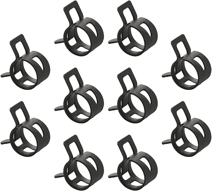 10pcs 0.59" ID Constant Tension Band Hose Clamps, 15mm Spring Band Type Action Hose Clamp Manganese Steel Fuel Line Clamp Low Pressure Air Clip Clamp for Fuel Hose Line Water Pipe Air Tube black