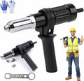 Professional Electric Rivet Nut Gun Drill Adapter Kit,Electric Cordless Rivet Gun Adapter with Removable Plastic Handle, 4 Rivet Heads,Alloy Steel Riveting Tool for Metal & Aluminum Work (1PC)