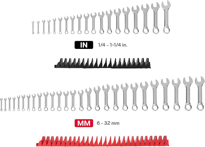 TEKTON Stubby Combination Wrench Set, 46-Piece | WCB95411 | (1/4 - 1-1/4 in., 6 - 32 mm), Modular Organizers, Chrome Finish