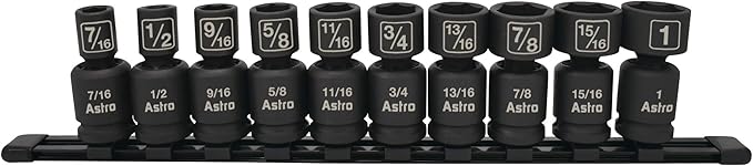 Astro Pneumatic Tool 78240 10Piece 1/2" Drive Nano Pinless Universal Impact Sockets - SAE