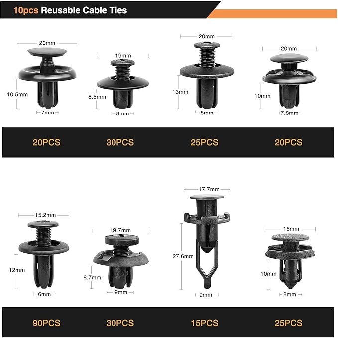 GOOACC 635Pcs Car Push Retainer Clips & Auto Fasteners Assortment -16 Most Popular Sizes Nylon Bumper Fender Rivets with 10 Cable Ties and Fasteners Remover for Toyota GM Ford Honda Acura Chrysler