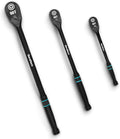 DURATECH 3-Piece Extra Long Drive Ratchet Handle, 90-Tooth Ratchet Wrench | 1/4", 3/8", 1/2" Socket Wrench with Dust Proof Teardrop Enclosed CR-MO Head, Reversible, CR-V Made, Black Mn Phosphate Finish