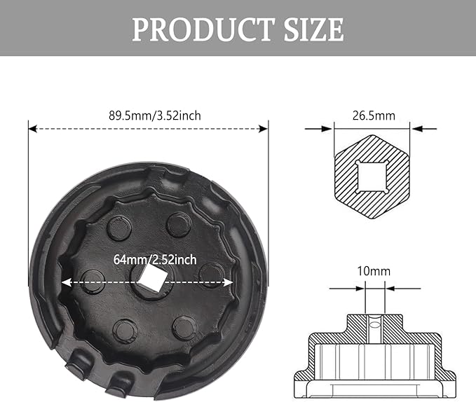 Salior 64mm Oil Filter Wrench,Aluminum Alloy Quickly Oil Filter Removal Tool Compatible with Lexus Toyota Tundra RAV4 Sienna 2.5L to 5.7L Engines Oil Filter Socket (Black)