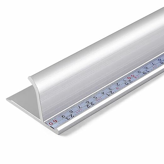 Tellegloww 1 Pcs 12 Inch Aluminum Cutting Safety Ruler with Non Slip Base Finger Guard Edge, Dual-Scale (Inch and Metric), Light Craft, Use with Rotary Cutter for Paper, Leather, Fabric