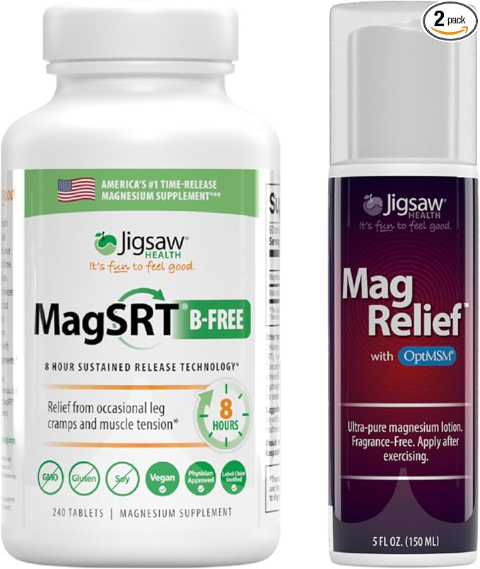 Jigsaw Health B-Free Magnesium Bundle | MagSRT (B-Free), 240 Tablets, and MagRelief, 5 Ounces (Lotion)