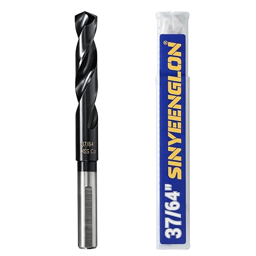 37/64 Drill Bit for Metal and Hardened Steel, M35 Cobalt 1/2 Inch Reduced Shank Industrial Grade Heavy Duty Drill Bit, with Index Storage Case