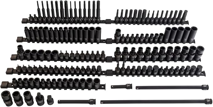 SUNEX 35145 3/8" Drive SAE & Metric 6 Point Standard & Deep with Universals, Star (E and Tamperproof), Triple Square, & Hex Bit, 145-Piece