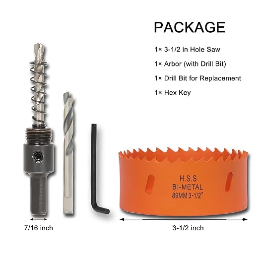 3.5 inch Hole Saw with Arbor for Metal Wood Plastic, 3-1/2 in Bimetal Hole Cutter for Different Project with Smooth and Flat Drilling Edge, Fast Chip Removal