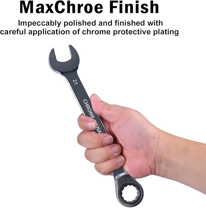 Egofine 21mm Ratcheting Combination Wrench Metric, Industrial Grade Gear Spanner with 12-Point Design, 72-Tooth Ratchet, Chrome Vanadium Steel