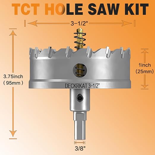 3-1/2" TCT Hole Saw for Hard Metal, Heavy Duty 90mm Tungsten Carbide Tipped Hole Cutter with Spring-Loaded Pilot Drill Bit for Stainless Steel, Metal, Iron, and Plastic.