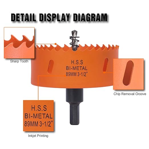 3.5 inch Hole Saw with Arbor for Metal Wood Plastic, 3-1/2 in Bimetal Hole Cutter for Different Project with Smooth and Flat Drilling Edge, Fast Chip Removal