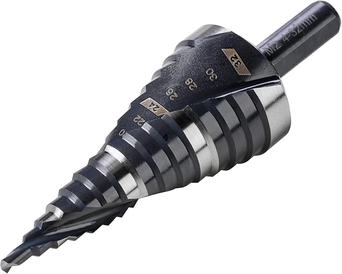 M2 HSS 4-32mm Step Drill Bit, High Speed Steel Drill bits for Hole Drilling in Extra Thick Material/Panel/Plate, Stainless Steel, Copper, Aluminum, Wood, Plastic