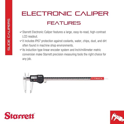 Starrett Stainless Steel IP67 Electronic Slide Caliper - 0-12" Range, .0005" Resolution, LCD Display, Fine Adjustment, Slide Lock, in/mm Conversion - 798A-12/300