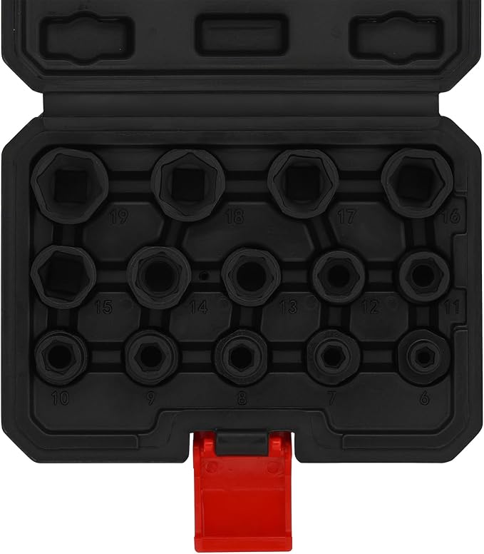 EMENTOL 14PCS 3/8" Drive Low Profile Nano Impact Socket Set, 3/8-Inch Drive stubby sockets, Metric, 6mm-19mm, CR-MO