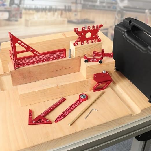 Carpentry Square Kits with Box, Aluminum Scribeing Ruler, Multi-Purpose Marking Ruler, Precision Layout Measuring Tool for Engineer Carpenter (8pcs with Box)