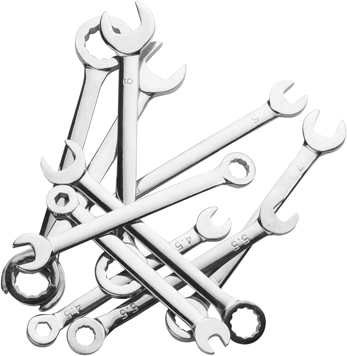 Larcele 20 Pcs Midget Wrench Set Metric and SAE Combination Open and Box End Mini Spanner MNBS-06