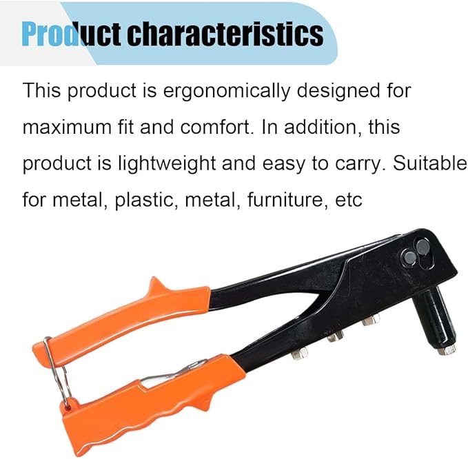 BDZMC Rivet Gun, Manual Professional Hand Riveter, 3/32", 1/8", 5/32", 3/16" Rivets, Heavy Duty Pop Car Rivet Gun Kit for Metal, Plastic and Leather