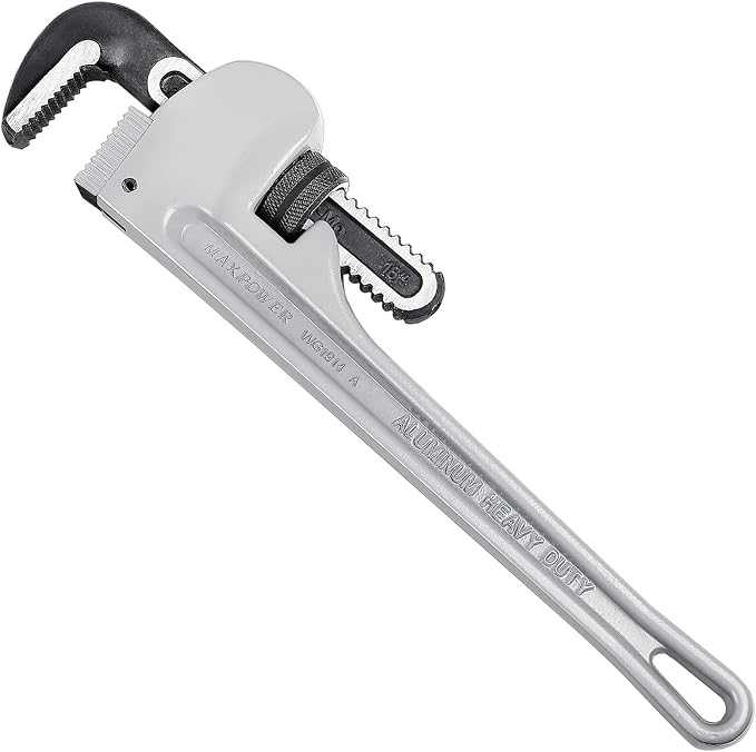 MAXPOWER 18-inch Pipe Wrench, 2.5 inch Jaw Opening Capacity | Heavy Duty Aluminum Plumbing Wrench