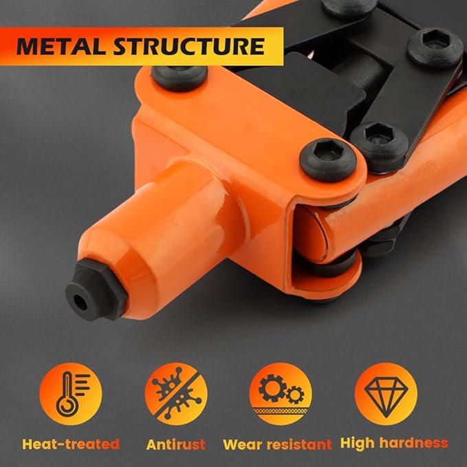 HONUTIGE Rivet Gun Kit, Professional Hand Riveter Heavy Duty Metal Rivet Gun Tool Manual Rivet Tool One-Handed Rivet Gun with 50 Rivets for DIY/Automotive Repairs/Furniture