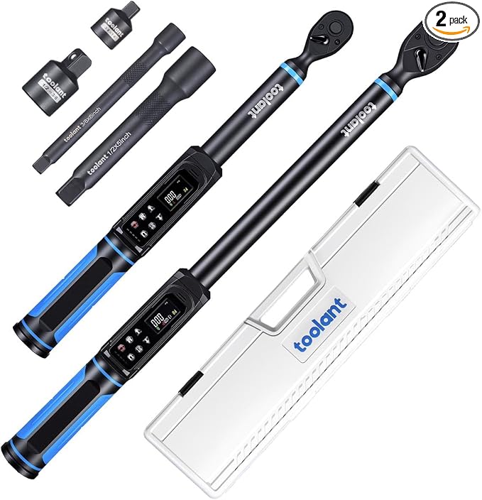 toolant 3/8" & 1/2" Digital Torque Wrench Set, 3/8" 1.5-100 ft-lb (2-135 N·m) / 1/2" 3.7-250 ft-lb (5-340 N.m), ±2% Accuracy 2-Pack with 3 Alerts, 9 Presets & 500 Memory for Car Motorcycle Bike Truck