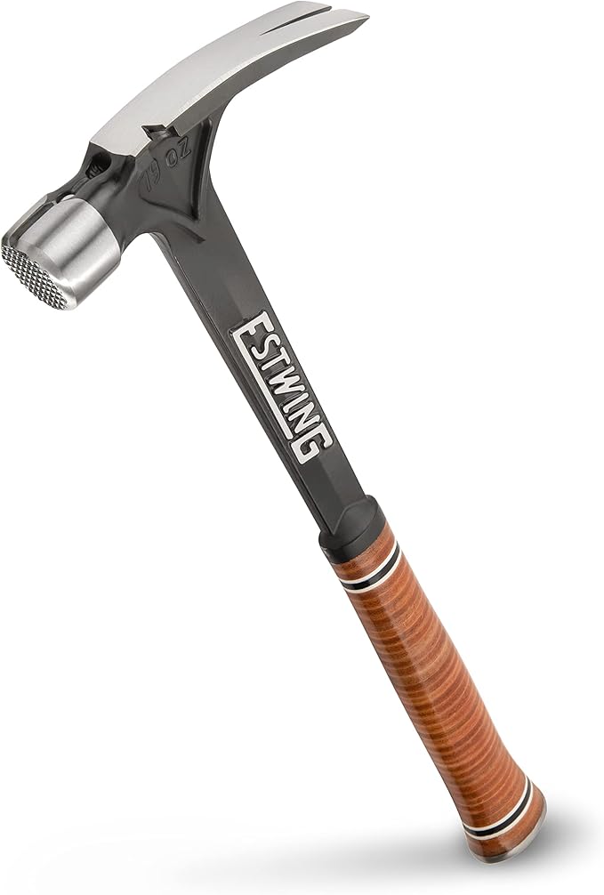 ESTWING Ultra Series Hammer - 19 oz USA Made Rip Claw Framing Hammer with Milled Face & Genuine Leather Grip - E19SM