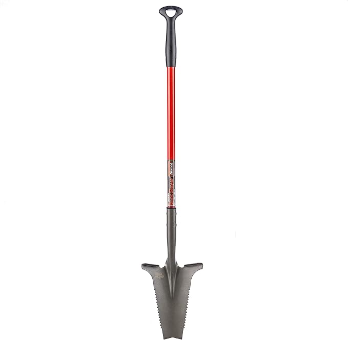 Root Slayer 22311 Nomad Compact Steel Garden Spade for Digging Soil and Root Removal, Portable Tool, Red