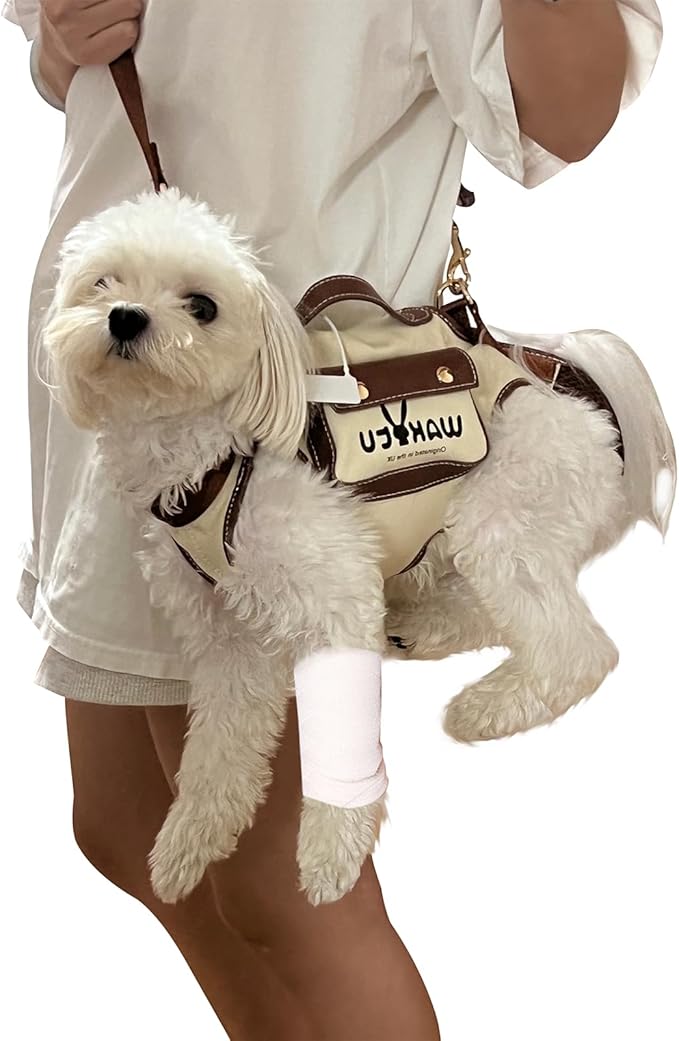 Wakytu Dog Lift Harness Dog Carrier Sling for Small Dogs & Cats,M | stylish puppy sling carrier with handle & pocket,adjustable leash,walking & travel