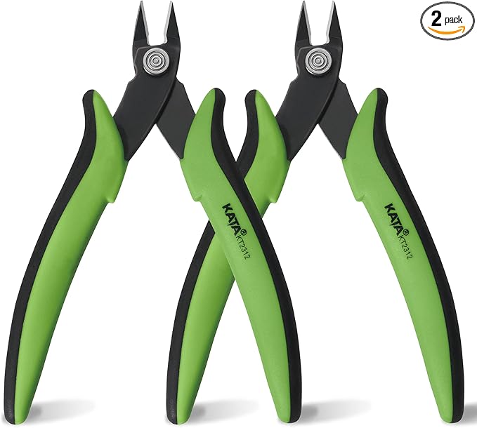 KATA 2PC Micro Flush Cutters, 5-Inch Precision Wire Cutter, Anti-Slip Side Cutting Pliers for Electronics, Zip Ties, Copper Wire
