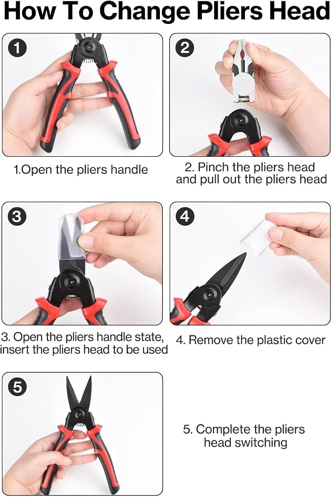LiebeWH Multifunctional Pliers Set 5 in 1 Combination Interchangeable Pliers Kit with PVC 2 Color Coated Handle for Cutting Stripping Crimping, LiebeWHezng234sbd